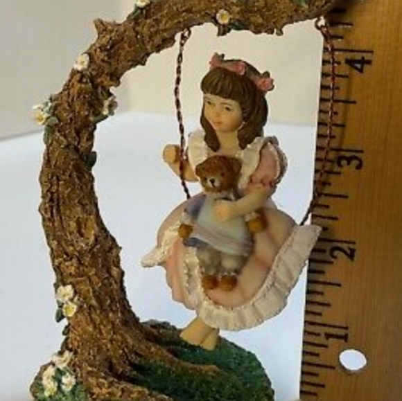 Sandra Kuck Swing for Two, 6" tall, girl on a tree swing with her teddy bear - Picture 5 of 5